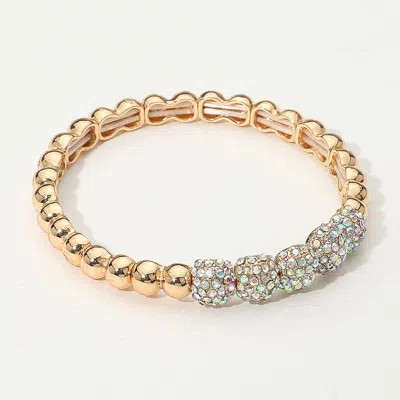 Fashnzfab Rhinestone Paved Dome Beaded Stretch Bracelet Ab, Gold In Multi