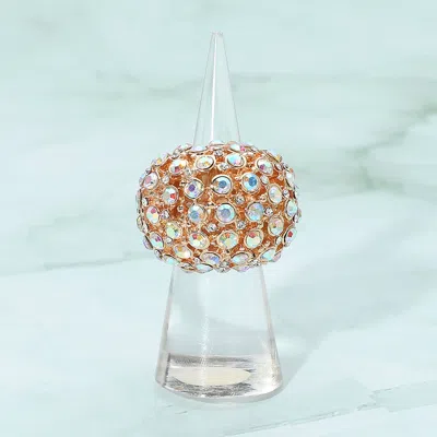 Fashnzfab Rhinestone Paved Dome Stretch Statement Ring In Brown