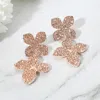 Fashnzfab Rhinestone Paved Double Flower Link Drop Evening Earrings - Peach, Rose Gold In Gold
