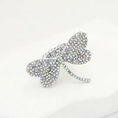 Fashnzfab Rhinestone Paved Dragonfly Stretch Ring In Multi