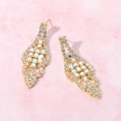 Fashnzfab Rhinestone Paved Drop Evening Earrings - Ab, Gold