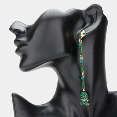 Fashnzfab Rhinestone Paved Dropdown Octopus Dangle Earrings - Gold, Green