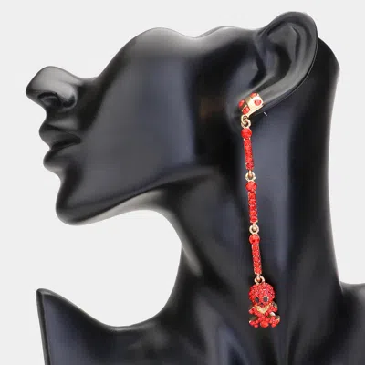 Fashnzfab Rhinestone Paved Dropdown Octopus Dangle Earrings - Gold, Red