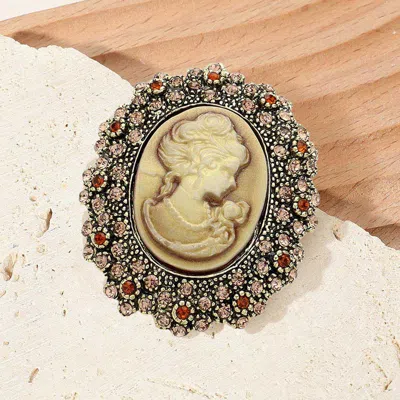 Fashnzfab Rhinestone Paved Embellished Cameo Pointed Pin Brooch In Gold