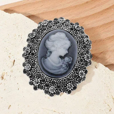 Fashnzfab Rhinestone Paved Embellished Cameo Pointed Pin Brooch In Gray
