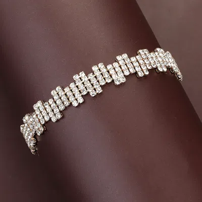 Fashnzfab Rhinestone Paved Evening Bracelet Clear, Gold In Silver