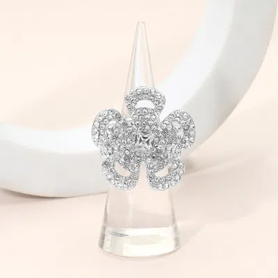 Fashnzfab Rhinestone Paved Floral Stretch Statement Ring In Multi
