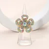 Fashnzfab Rhinestone Paved Floral Stretch Statement Ring In Multi