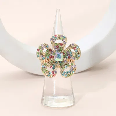 Fashnzfab Rhinestone Paved Floral Stretch Statement Ring In Multi