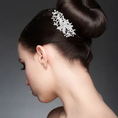 Fashnzfab Rhinestone Paved Flower Center Branch Hair Comb In Multi