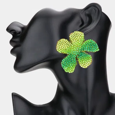 Fashnzfab Rhinestone Paved Flower Earrings In Green