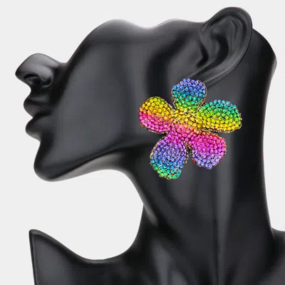 Fashnzfab Rhinestone Paved Flower Earrings In Purple