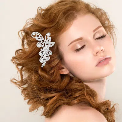 Fashnzfab Rhinestone Paved Flower Leaf Pointed Hair Comb 4" X 2" In Multi