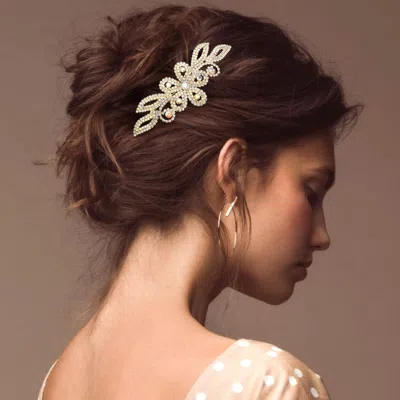 Fashnzfab Rhinestone Paved Flower Pointed Hair Comb In White
