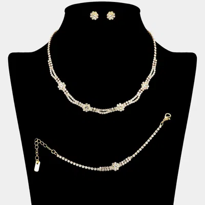 Fashnzfab Rhinestone Paved Flower Pointed Jewelry Set In Gold