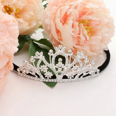 Fashnzfab Rhinestone Paved Flower Pointed Princess Tiara In Silver