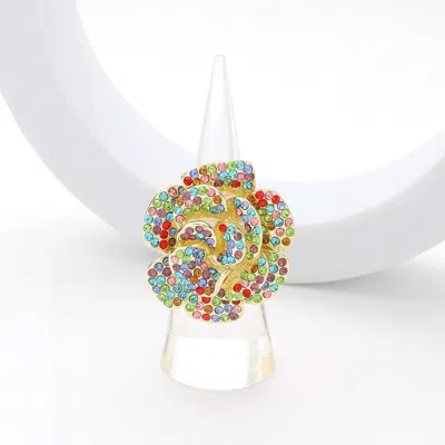 Fashnzfab Rhinestone Paved Flower Pointed Stretch Ring In Gold