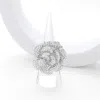Fashnzfab Rhinestone Paved Flower Pointed Stretch Ring In Silver