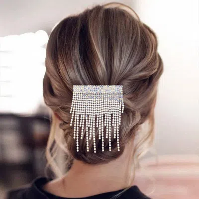 Fashnzfab Rhinestone Paved Fringe Barrette In Metallic
