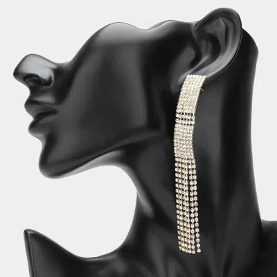 Fashnzfab Rhinestone Paved Fringe Evening Earrings - Clear, Gold In Brown