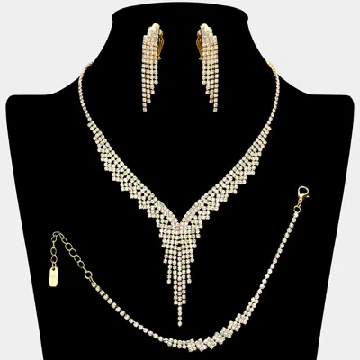 Fashnzfab Rhinestone Paved Fringe Necklace Jewelry Set In Multi