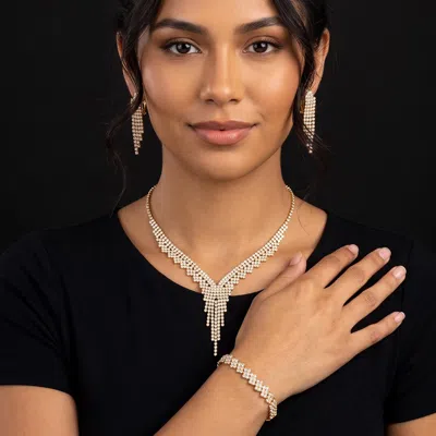 Fashnzfab Rhinestone Paved Fringe Necklace Jewelry Set In Multi