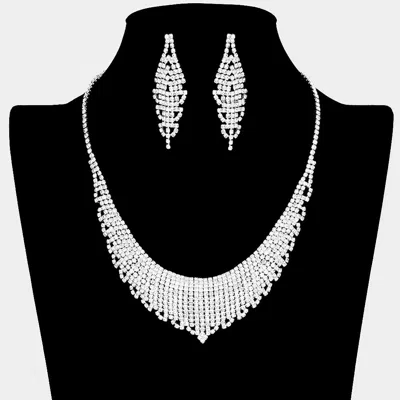Fashnzfab Rhinestone Paved Fringe Necklace In Silver