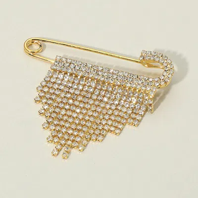 Fashnzfab Rhinestone Paved Fringe Safety Pin Design Pin Brooch In Gold