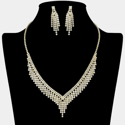 Fashnzfab Rhinestone Paved Fringe Tip Collar Necklace In Multi