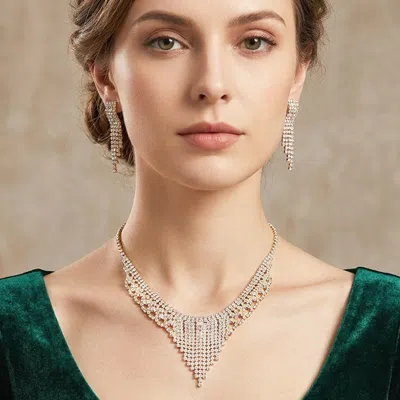 Fashnzfab Rhinestone Paved Fringe Tip Collar Necklace In Metallic