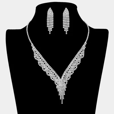 Fashnzfab Rhinestone Paved Fringe Tip Collar V Shaped Necklace In Metallic