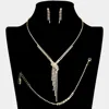 Fashnzfab Rhinestone Paved Fringe V Shape Necklace Jewelry Set In Gold