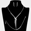 Fashnzfab Rhinestone Paved Fringe V Shape Necklace Jewelry Set In Silver