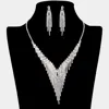 Fashnzfab Rhinestone Paved Fringe V Shaped Necklace 16" + 4" L In Silver