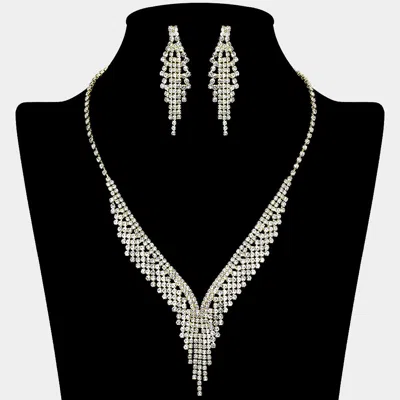 Fashnzfab Rhinestone Paved Fringe V Shaped Necklace 16" + 4.5" L In Black