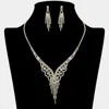 Fashnzfab Rhinestone Paved Fringe V Shaped Necklace In Black