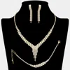 Fashnzfab Rhinestone Paved Fringe V Shaped Necklace Jewelry Set In Silver