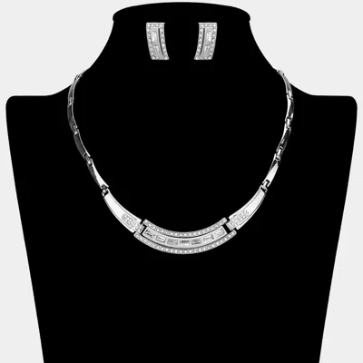 Fashnzfab Rhinestone Paved Geometric Necklace 15.5" + 3.25" L In Metallic