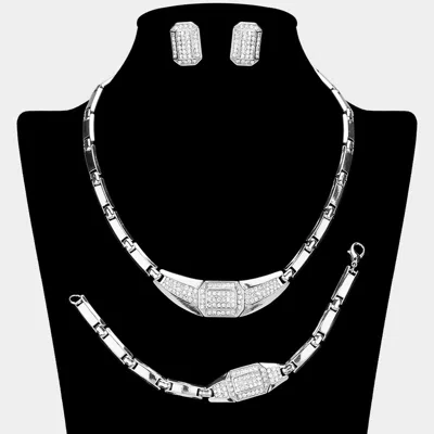 Fashnzfab Rhinestone Paved Geometric Necklace Jewelry Set In Multi
