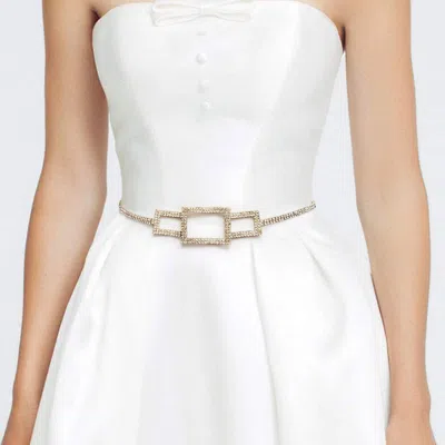 Fashnzfab Rhinestone Paved Geometric Square Chain Waist Belt In Gold