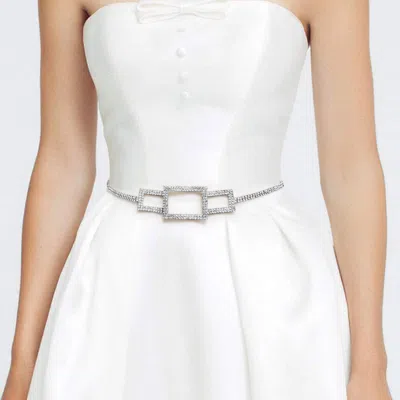 Fashnzfab Rhinestone Paved Geometric Square Chain Waist Belt In Metallic