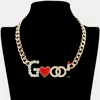 Fashnzfab Rhinestone Paved Good Message Necklace In Gold