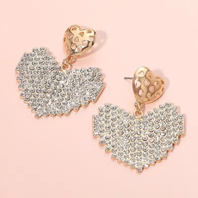 Fashnzfab Rhinestone Paved Heart Drop Dangle Earrings In Brown