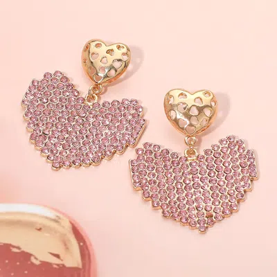Fashnzfab Rhinestone Paved Heart Drop Dangle Earrings In Multi