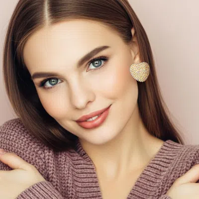 Fashnzfab Rhinestone Paved Heart Earrings In Gold