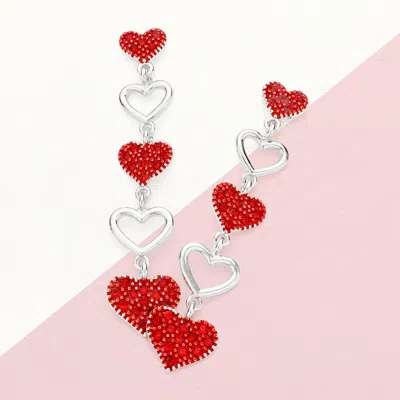 Fashnzfab Rhinestone Paved Heart Link Dropdown Earrings In Pink
