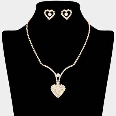 Fashnzfab Rhinestone Paved Heart Necklace In Gold