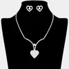 Fashnzfab Rhinestone Paved Heart Necklace In Metallic