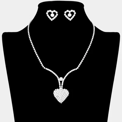 Fashnzfab Rhinestone Paved Heart Necklace In Metallic