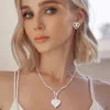 Fashnzfab Rhinestone Paved Heart Necklace In Multi